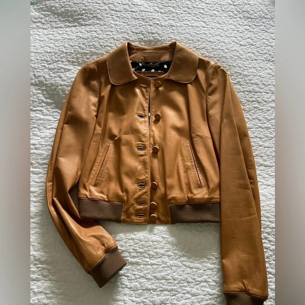 Dolce&Gabbana Tan Leather Bomber Jacket Size 40 - Picture 6 of 12